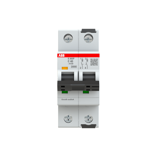 S300p-disjoncteur 2p-40a-courbe c-pdc 20000a-400vac 25ka-230vac 40ka-2 modules