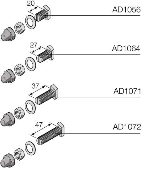 Vis m8 l = 47 mm pour barres profilé avec capuchons de vis (12 pcs)