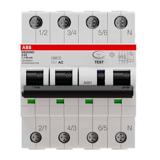 Disjoncteur diff. compact 3p+n (droite) 25a icu-10ka cbe c 30ma type ac