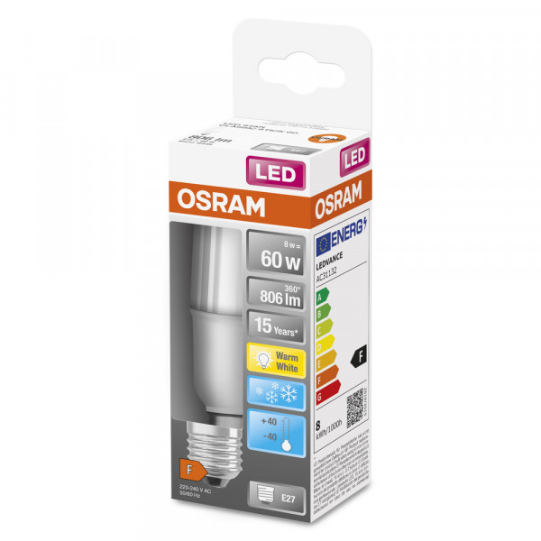 Led st ice stick 60 dép 8w 827 e27 806lm osram