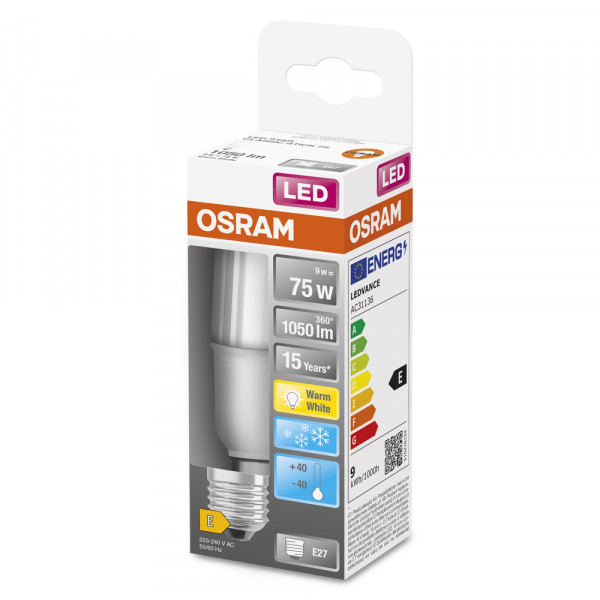 Led st ice stick 75 dép 9w 827 e27 1050lm osram