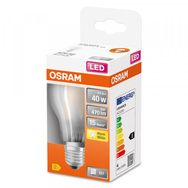 Led st classic a ver dép 4w=40 e27 chaud osram