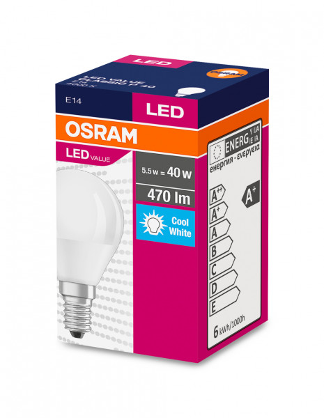 Led val classic p40 dép 4,9w 840 e14 470lm froid osram