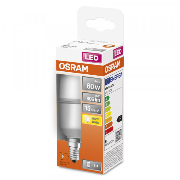 Osram led stick60 dépolie 827 e14 8w 806lm ø40,4