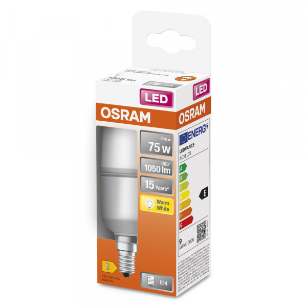 Osram led stick75 dépolie 827 e14 9w 1050lm ø40,4