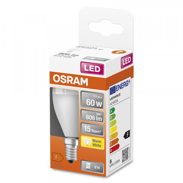 Led st classic p dép 7w=60 e14 806 lm chaud osram