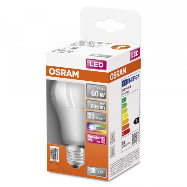 Osram led star+ rgbw cla60 dépolie 827 e27 9,7w télécommande ir