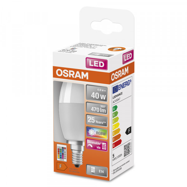 Osram led star+ rgbw clb40 dépolie 827 e14 4,9w télécommande ir