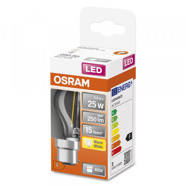 Osram led fil clp25 claire 827 b22 2,5w 250lm verre