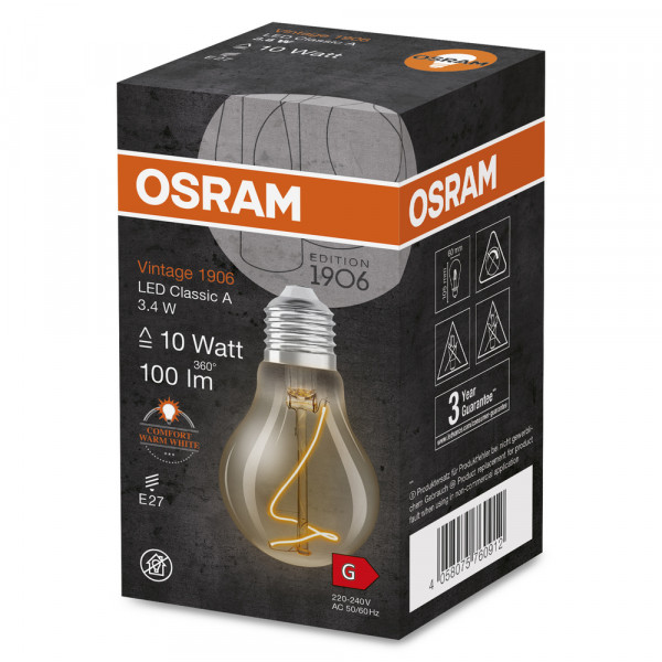 Led 1906 cla10 fil spiral smoke 818 e27 3,4w 100lm 300° osram