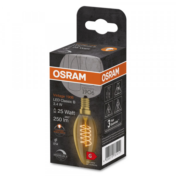 Led 1906 dim clb25 fil spiral gold 822 e14 3,4w 250lm 300° osram