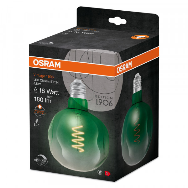 Led 1906 dim globe froissé vert 20 fil spiral 816 e27 4,5w 200lm 360° osram