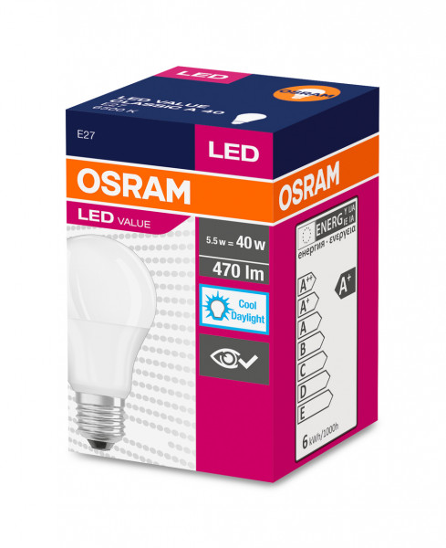 Led value classic a40 dép 5,5w 865 e27 470lm osram