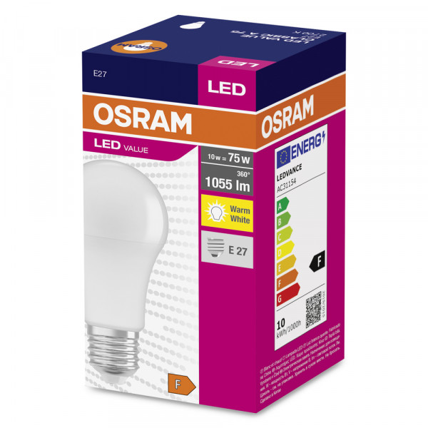 Led value classic a75 dép 10w 827 e27 1055lm osram