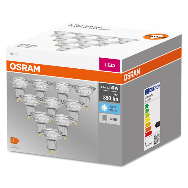 Osram led base par16 50 840 gu10x10 36° 4,3w 350lm