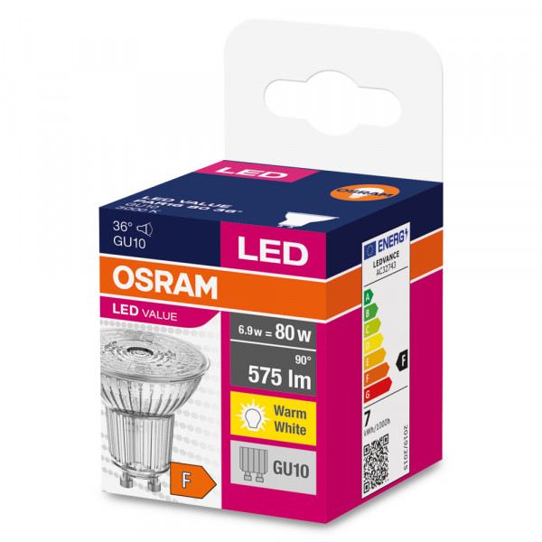 Led val par16 80 36° 6,9w 830 gu10 575lm osram