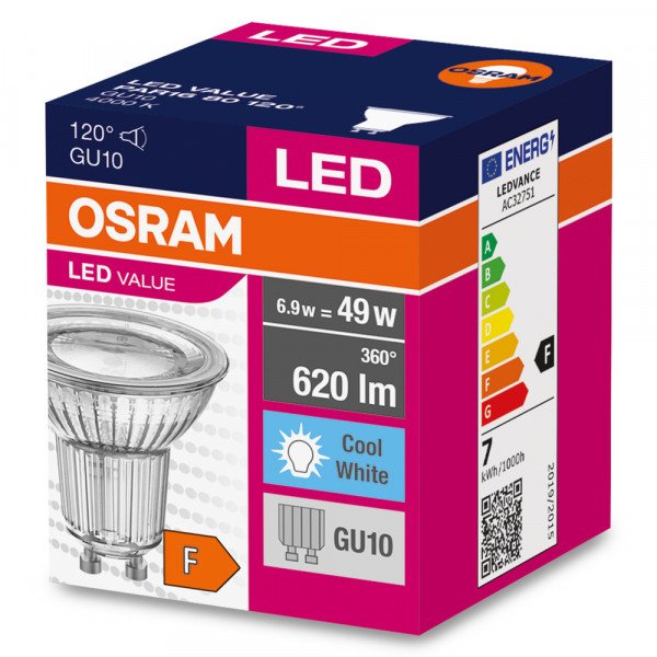 Led val par16 80 120° 6,9w 840 gu10 620lm osram