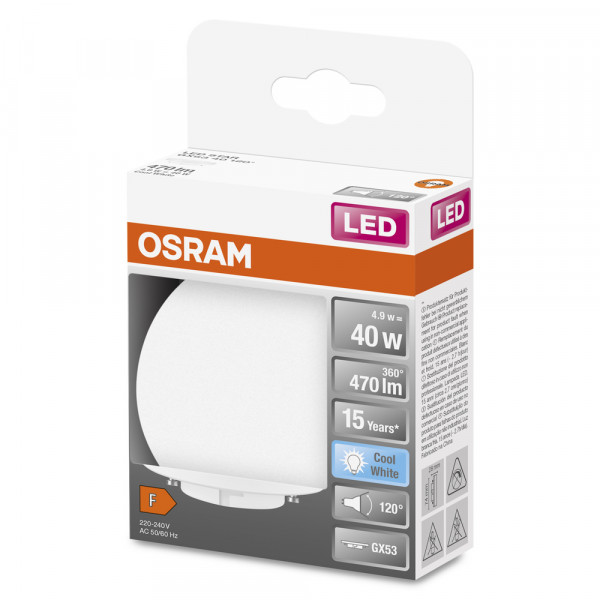 Led st gx53 verre dép 4,9w=40 840 gx53 470lm 120° osram