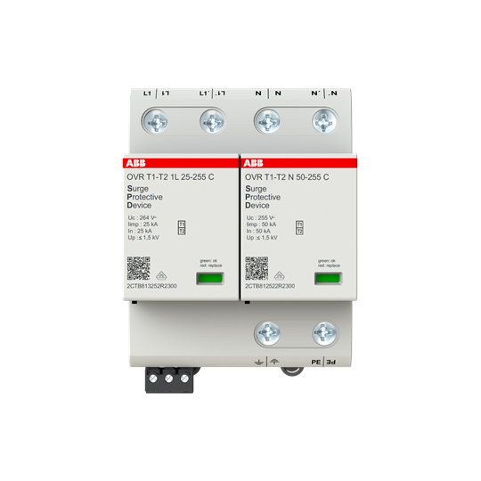 Parafoudre débrochable ovr t1-t2 iimp. 25ka- 1p+n- 230v - uc 255v - tns/tt-av.ts