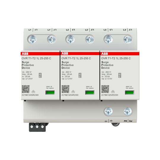 Parafoudre débrochable ovr t1-t2 iimp. 25ka- 3p-230/400v - uc 264v - tnc -av. ts