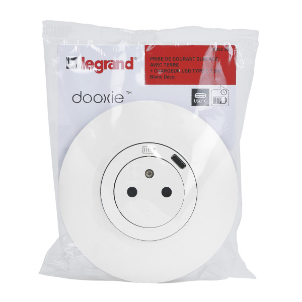 Legrand dooxie prise de courant + chargeur usbx1 type c 1 poste complet deco blanc