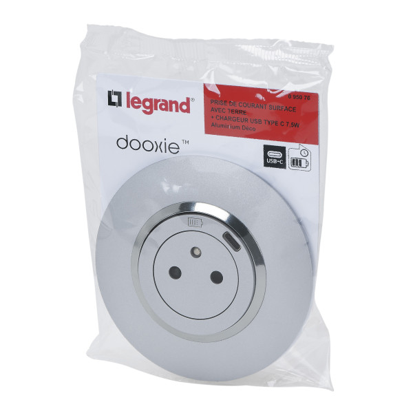 Legrand dooxie prise de courant + chargeur usbx1 type c 1 poste complet deco alu