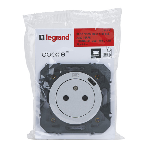 Legrand dooxie prise de courant + chargeur usbx1 type c 1 poste composable alu