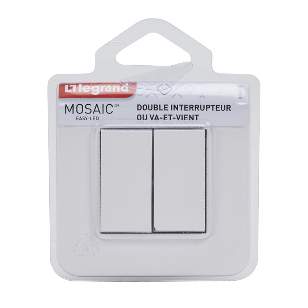 Mosaic double interrupteur ou va et vient 10a complet griffe blanc