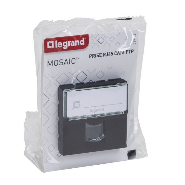 Mosaic prise rj45 cat 6 ftp 2 modules composable noir mat