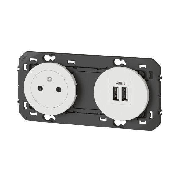 Prise de courant Legrand dooxie 2P+T Surface + module de charge 2 USB TypeA 3A précâblés finition blanc