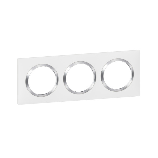 Plaque Legrand Dooxie carrée 3 postes finition blanc avec bague effet chrome