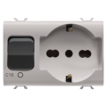 Interlocked switched socket-outlet - 2p+e 16a - p40 - with miniature circuit breaker 1p+n 16a - 230v ac - 3 modules - natural beige - chorus.