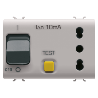 Interlocked switched socket-outlet - 2p+e 16a - p17-p11 - with rc miniature circuit breaker 1p+n 16a - 230vac - 3 modules - natural beige - chorus