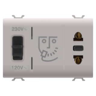 Euro-american standard shaver socket-outlet with insulation transformer - 230v ac - 50/60 hz - 3 modules - natural beige - chorus