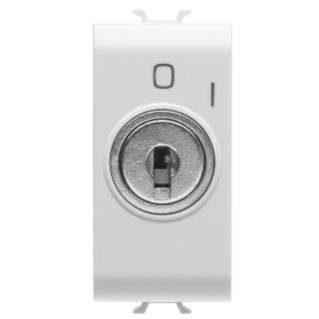 One-way switch 2p 250v ac - 10ax - with key - symbol 0/1 - 1 module - satin white - chorus