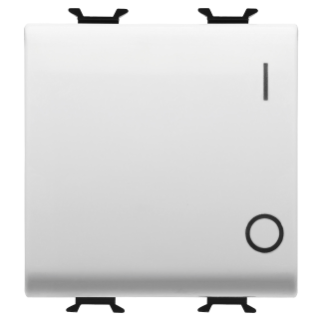 One-way switch 2p 250v ac - 16ax - neutral button - symbol 0/1 - 2 modules - satin white - chorus