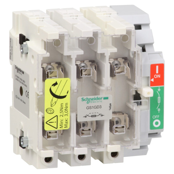 Schneider Electric Bloc de Base Interrupteur sectionneur Fusible Gs1 3P 3 F Din 63 A