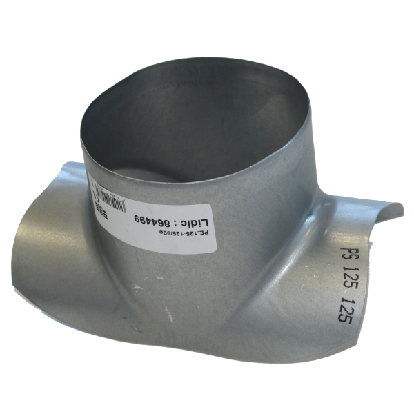 Piquage express à 90° en acier galvanisé, D support 200 mm, D raccord 100 mm. (PE 200-100/90)