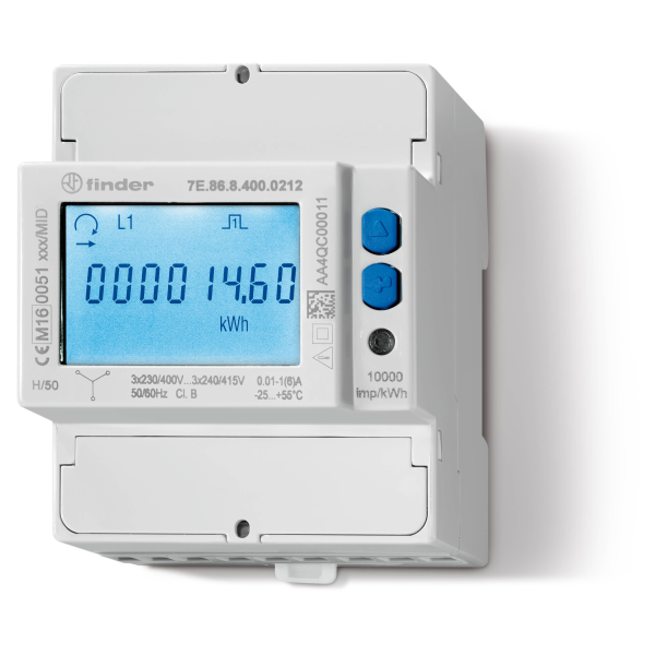 Compteur dénergie triphasé 1 à 6a, double tarif, mid, modbus (7e8684000212pas)