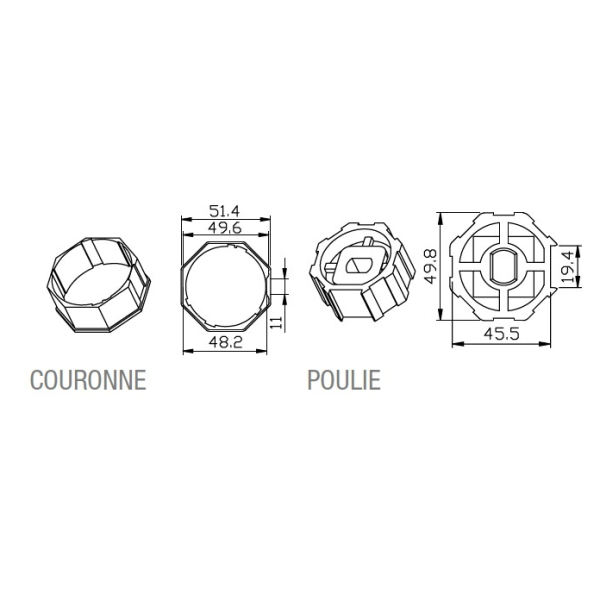 Adaptateur octogonal 52x0,7mm excentrique 0,6mm