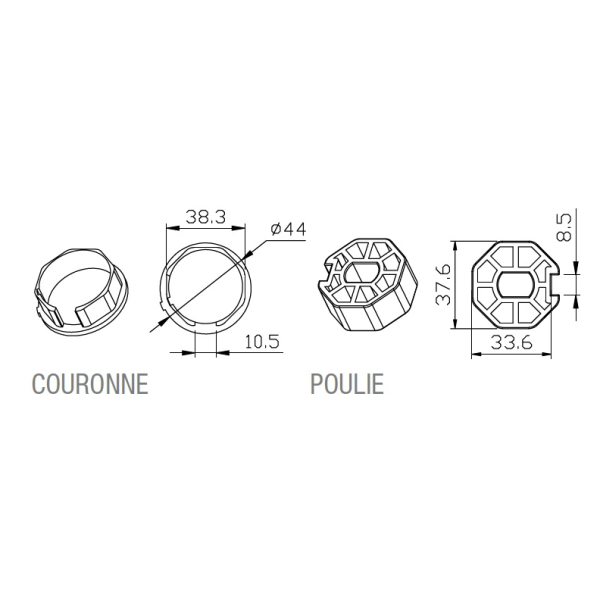 Adaptateur octogonal 40x0,6mm excentrique 0,9mm