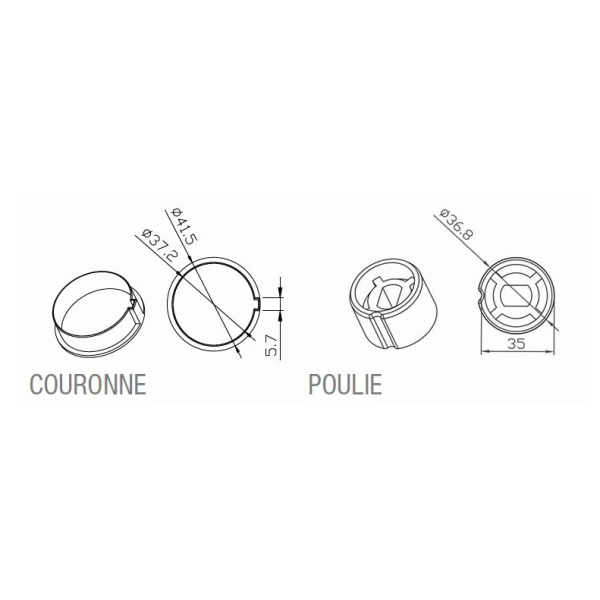 Adaptateur rond 40x1mm poulie en plastique