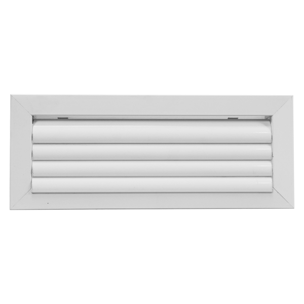 Grille à ailettes courbes orientables, blanc, dimensions 300 x 150 mm. (GCA 300x150)