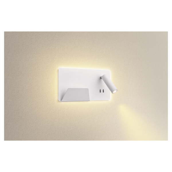 Somnila spot, applique intérieure, liseuse, version gauche, blanc, led, 13w, 3000k, avec port usb