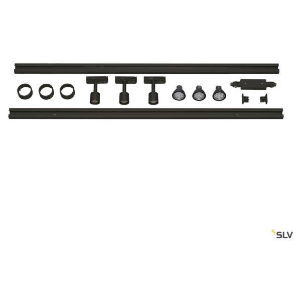 Kit rail 1 allumage puri. noir. 2x1m. 3x puri spot et sources led