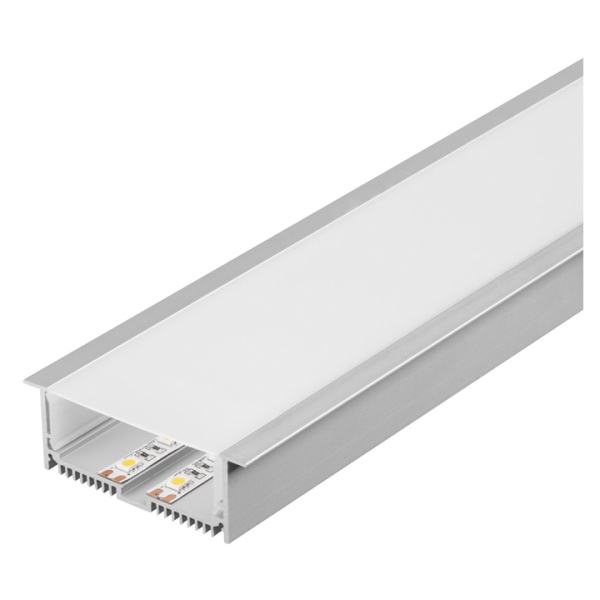 Glenos profil aluminium a encastrer avec diffuseur, alu anodisé, 1m