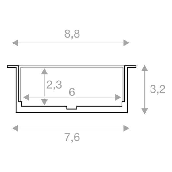 Glenos profil aluminium a encastrer avec diffuseur, alu anodisé, 1m