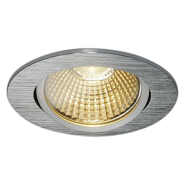 New tria 68, encastré de plafond intérieur, simple, rond, alu brossé, led, 7,2w, 1800-3000k, clips/lames ressorts, dim to warm, variable triac