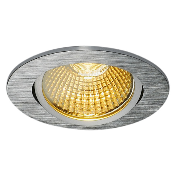 New tria 68, encastré de plafond intérieur, simple, rond, alu brossé, led, 7,2w, 1800-3000k, clips/lames ressorts, dim to warm, variable triac