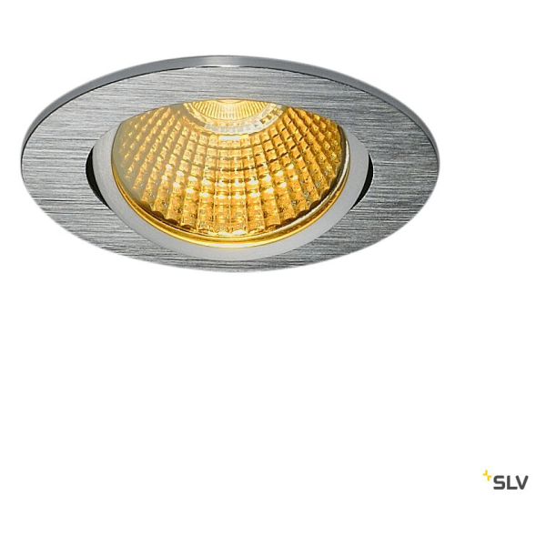 New tria 68, encastré de plafond intérieur, simple, rond, alu brossé, led, 7,2w, 1800-3000k, clips/lames ressorts, dim to warm, variable triac